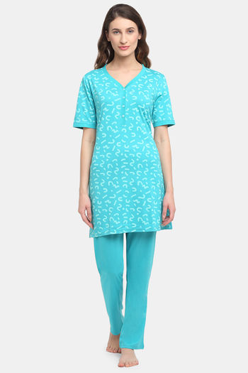 Kanvin Modal Pyjama Set Turquoise Blue