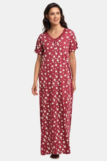 Kanvin Cotton Full Length Nighty Maroon