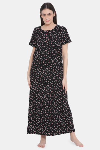 Kanvin Cotton Full Length Nighty Black