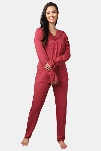 Kanvin Cotton Blend Pyjama Set Wine