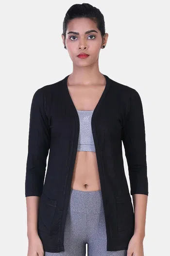 Shrug Black Sweater Cover Up Buy Laasa Solid Open Front Shrug