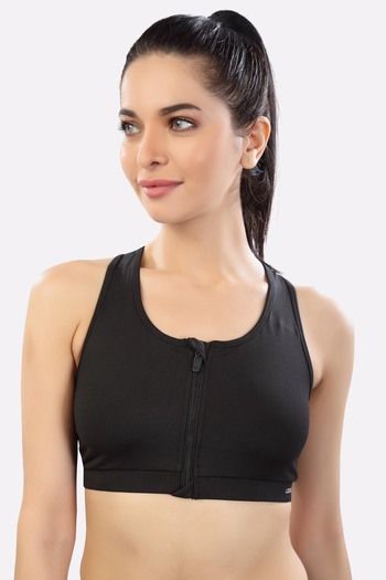 Buy Zelocity High Impact Quick Dry Front Opening Multicolor Strap Sports Bra  - Jet Black at Rs.1607 online