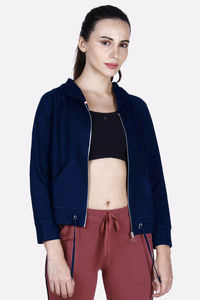 Buy Laasa Front-Zip Cotton Crop Jacket - Navyblue