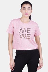 Buy Laasa Cotton Melange Textured Printed Crop T-Shirt - Pink Melange