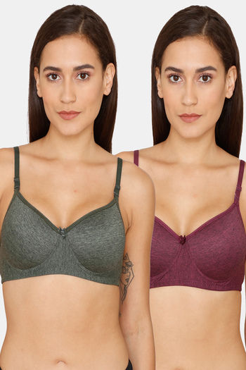 Lady Lyka Padded Non Wired 3/4th Coverage T-Shirt Bra (Pack of 2) - Olive  Plum