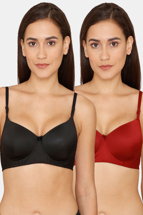Lady Lyka Padded Non Wired 3/4th Coverage T-Shirt Bra (Pack of 2) - Multicolor