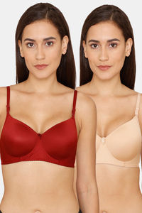 Buy Lady Lyka Padded Non Wired 3/4th Coverage T-Shirt Bra (Pack of 2) - Maroon Skin