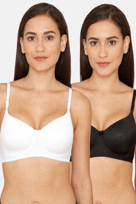 Lady Lyka Padded Non Wired 3/4th Coverage T-Shirt Bra (Pack of 2) - White  Black