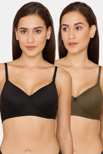 Buy Lady Lyka Padded Non Wired 3/4th Coverage T-Shirt Bra (Pack of 2) -  Black Olive at Rs.749 online