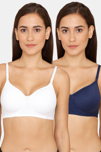 Buy Lady Lyka Padded Non Wired 3/4th Coverage T-Shirt Bra (Pack of 2) -  White Blue at Rs.749 online