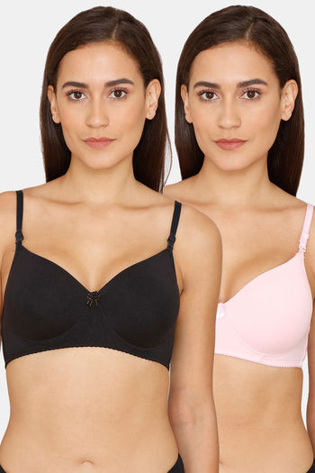 Buy Lady Lyka Padded Non Wired 3/4th Coverage T-Shirt Bra (Pack of 2) - Multicolor