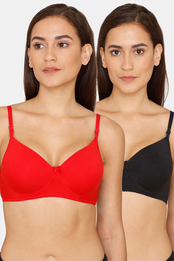 Buy Lady Lyka Padded Non Wired 3/4th Coverage T-Shirt Bra (Pack of 2) - Red  Black at Rs.848 online