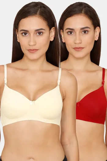 Buy Lady Lyka Padded Non Wired 3/4th Coverage T-Shirt Bra (Pack of 2) -  Skin Maroon at Rs.848 online