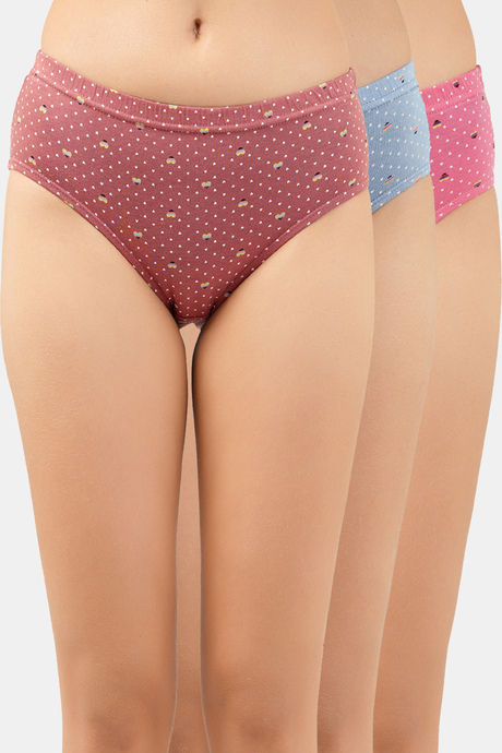 Lady Lyka Medium Rise Full Coverage Hipster Panty (Pack of 3) - Multicolor