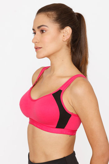 Buy lady Lyka Medium Impact Cotton Non Padded Sports Bra - Fuschia