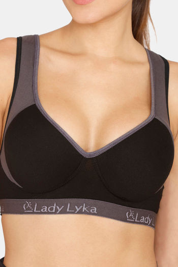 Buy lady Lyka Medium Impact Cotton Padded Sports Bra - Grey at Rs