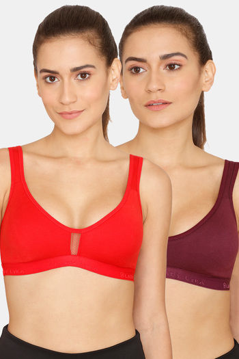 Buy lady Lyka Medium Impact Cotton Non Padded Sports Bra - Fuschia