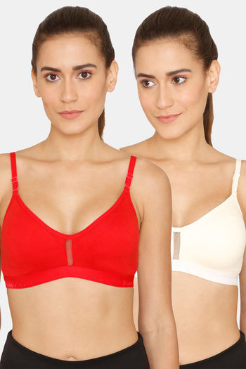 Buy Lady Lyka Medium Impact Seamless Sports Bra (Pack of 2) - Red Skin at Rs.629  online