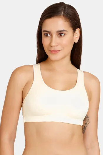 Buy Lady Lyka Medium Impact Seamless Cotton Sports Bra - Skin