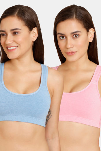 Buy Lady Lyka Medium Impact Seamless Cotton Sports Bra (Pack of 2) - Pink Blue