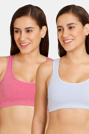 Buy Lady Lyka Medium Impact Seamless Cotton Sports Bra (Pack of 2) - Punch Sky