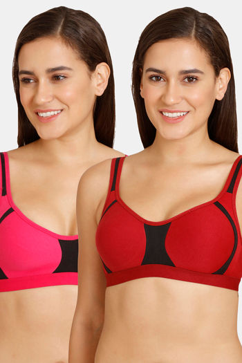 Buy Lady Lyka Medium Impact Seamless Cotton Sports Bra (Pack of 2) - Fuschia Maroon