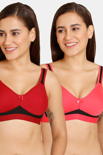 Buy Lady Lyka Medium Impact Seamless Cotton Sports Bra (Pack of 2) - Maroon Plum