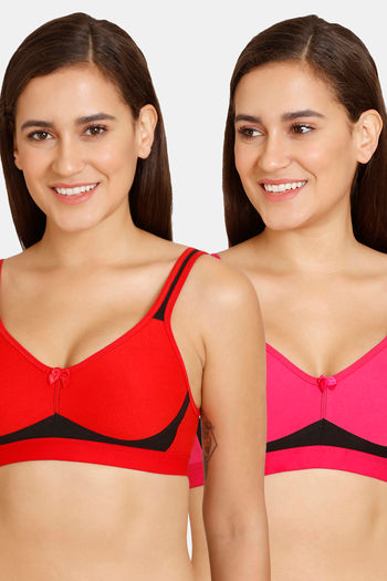 Buy Lady Lyka Medium Impact Seamless Cotton Sports Bra (Pack of 2) - Red Fuschia