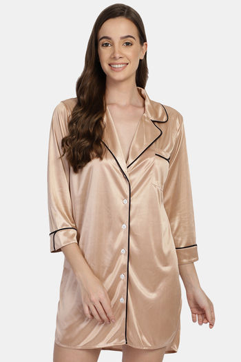 Buy You Forever Satin Sleep Shirts - Gold at Rs.899 online