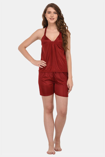 Buy You Forever Satin Short Sets - Maroon at Rs.899 online | Nightwear ...