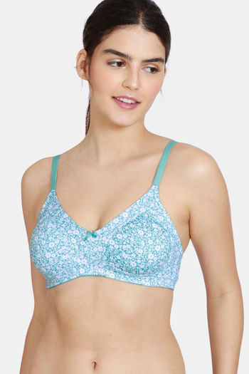 Buy Zivame Essentials Double Layered Non Wired Full Coverage T-Shirt Bra - Dk Blue Floral