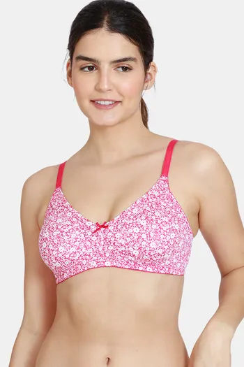 Buy Zivame Essentials Double Layered Non Wired Full Coverage T-Shirt Bra - Dk Pink Floral