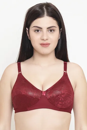 Buy LeadingLady Double Layered Wirefree Lace Super Support Bra - Maroon at  Rs.649 online