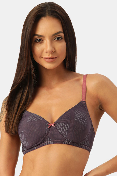 Buy Leading Lady Moulded Padded Lycra Full Coverage Printed Bra - Wine at Rs.899  online