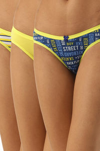 Buy Leading Lady Cotton Low-Rise Striped Bikini - Yellow Blue White Pack Of 3