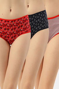 Buy Leading Lady High Rise Hipster Panty (Pack of 3) - Navy Blue White Print Red