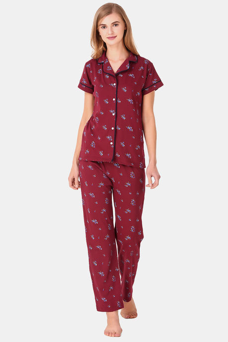 Buy Masha Cotton Pyjama Set - Maroon at Rs.1499 online