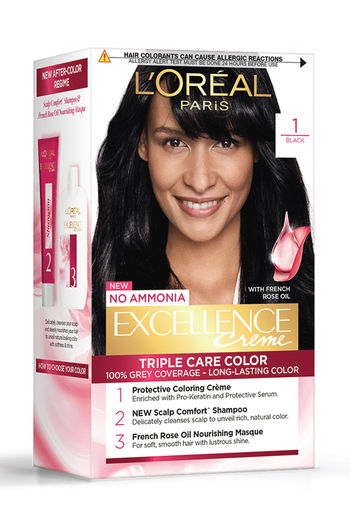 L #x27;Oreal Paris Excellence Creme Hair Color, 1 Black 72 Ml + 100 G