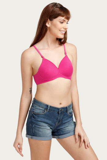 Buy Lovable Cotton Lightly Padded Non Wired Full Coverage Pink T