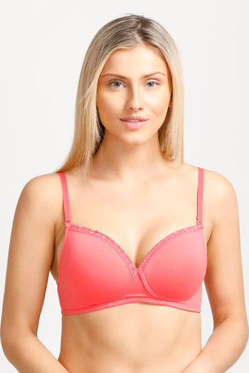 Buy Lovable Lightly Padded Non-Wired High Coverage Bra- Coral at Rs.640  online