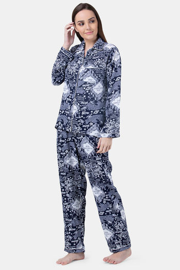 Buy Adorenite Relaxed Fit Viscose Pyjama Set Blue at Rs.3999 online Nightwear online