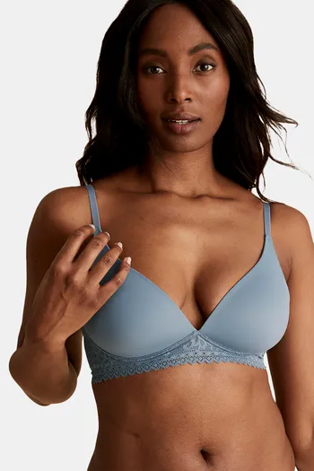 Buy Marks & Spencer Padded Non-Wired Full Coverage Lace Bra - Grey Blue