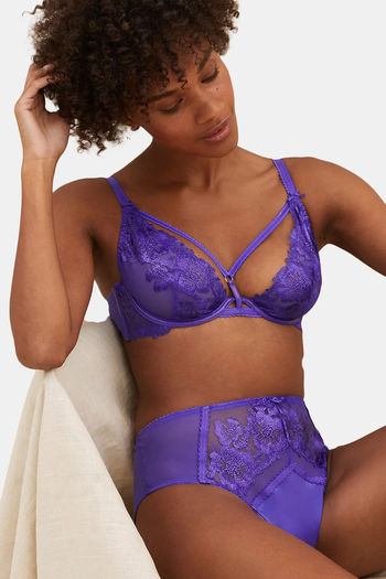 Buy Marks & Spencer Padded Wired Full Coverage Lace Bra -Purple