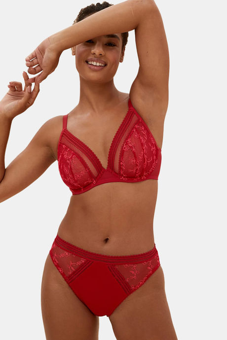 Marks & Spencer Lightly Lined Wired Full Coverage Lace Bra -Redcurrant