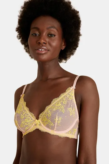 Marks & Spencer Lightly Lined Wired Full Coverage Lace Bra - Apricot Mix