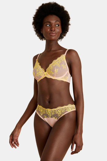 Buy Marks & Spencer Lightly Lined Wired Full Coverage Lace Bra - Apricot Mix  at Rs.1120 online