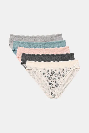 Buy Marks & Spencer High Rise Half Coverage Hipster Panty (Pack of 5) - Assorted