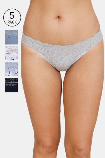 Buy Marks & Spencer Low Rise Three-Fourth Coverage Bikini Panty (Pack of 5) - Assorted