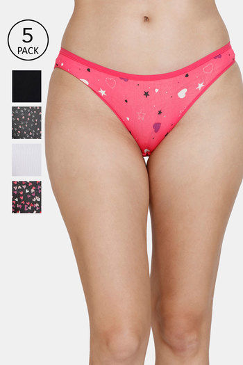 Buy Marks & Spencer Low Rise Full Coverage Bikini Panty (Pack of 5) - Pink Mix