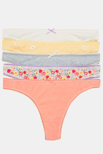 Buy Marks & Spencer Medium Rise Thong Panty (Pack of 5) - Peach Mix    